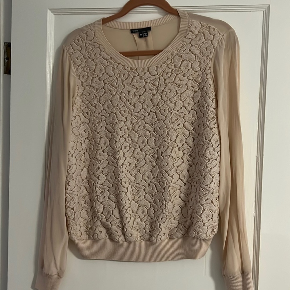 Vince. Pink Long Sleeve Floral Embroidered Crewneck Top ORIGINALLY $325